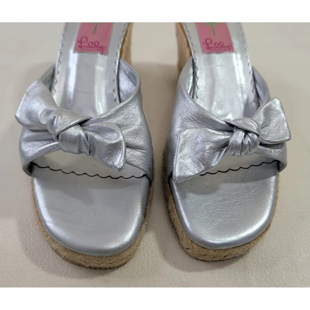 Lilly Pulitzer Wedge‎ Sandal Womens 9 Silver Espadrille Preppy Feminine Resort